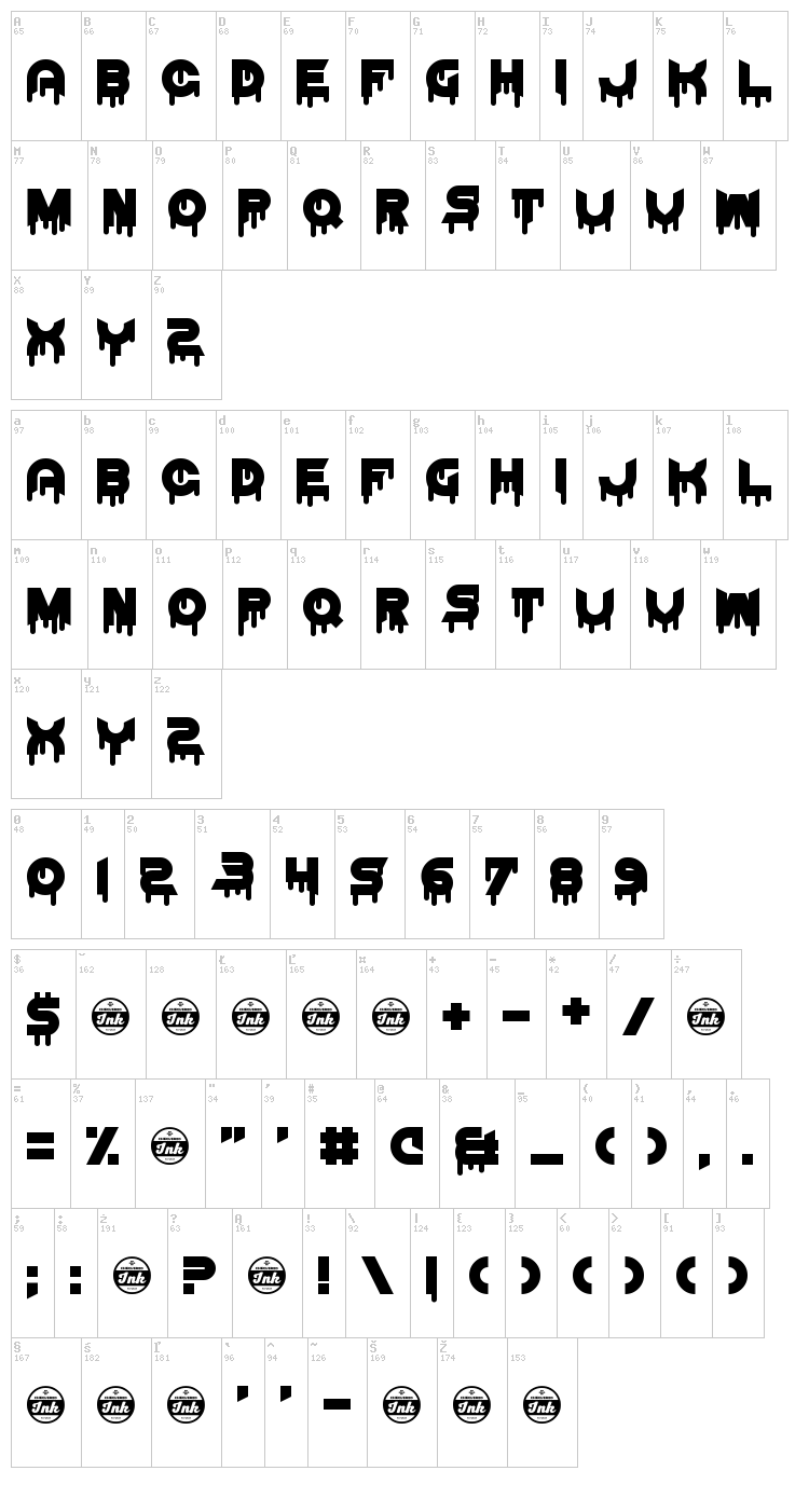 Thrash Decision font map